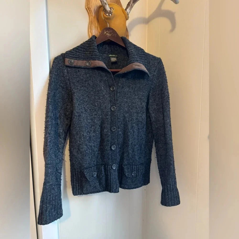 Eddie Bauer Elbow Patch Tweed Sweater Cardigan